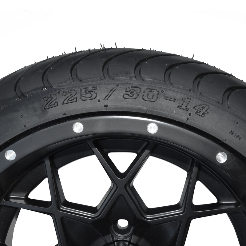 14 Zoll Matte Black Golf Cart Rims und Reifen-kombinierter Straße 225/30-14 PUNKT 101,6 PCD