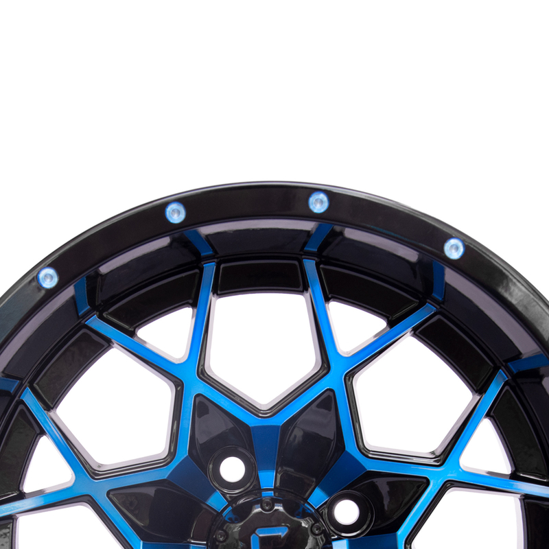 Das kundengerechte 14 Zoll-Golfmobil fasst blaue glatte schwarze Aluminiumleichtmetallfelgen ET-25 ein
