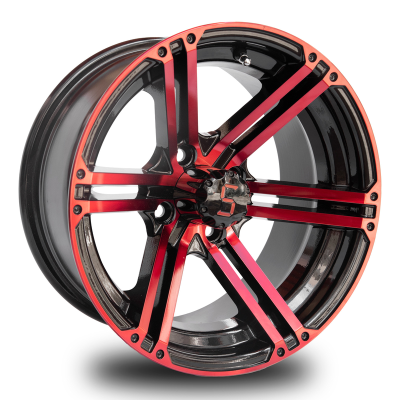 Das 14 Zoll-Golfmobil-Aluminium dreht das rote Bolzen-Muster 101,6 PCD des Glanz-Schwarz-4X4 7 Zoll breit