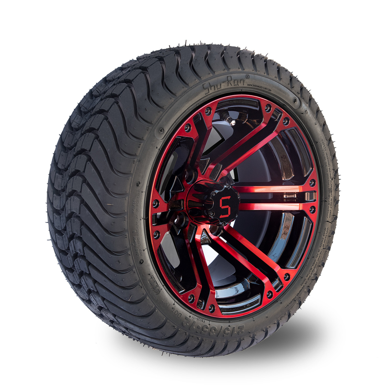 Rote/glatte schwarze Aluminium-12 bewegen Golfmobil-Räder Schritt für Schritt fort und ermüden 215/35-12 Reifen-Versammlungen