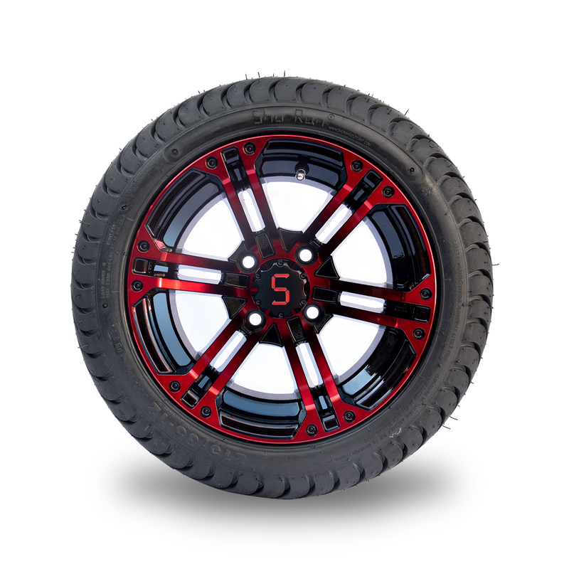 Rote/glatte schwarze Aluminium-12 bewegen Golfmobil-Räder Schritt für Schritt fort und ermüden 215/35-12 Reifen-Versammlungen