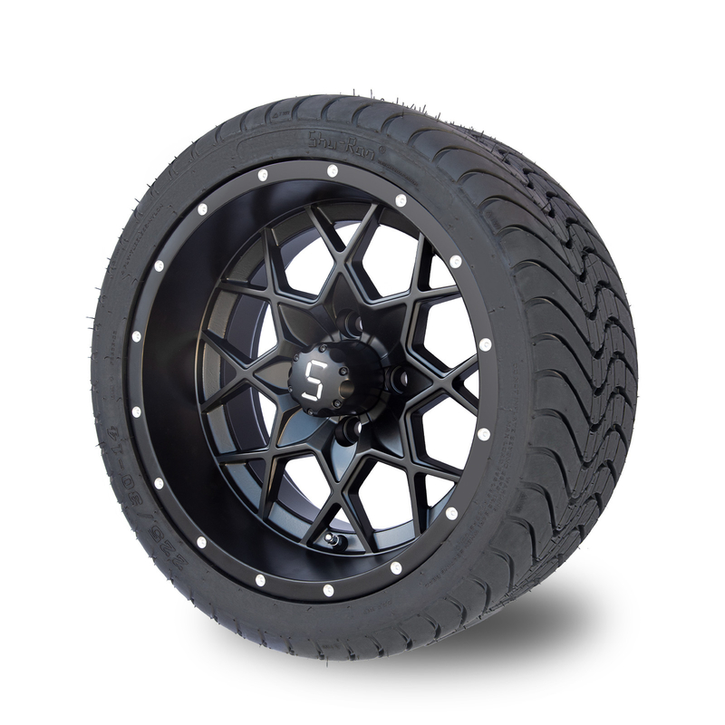 14 Zoll Matte Black Golf Cart Rims und Reifen-kombinierter Straße 225/30-14 PUNKT 101,6 PCD