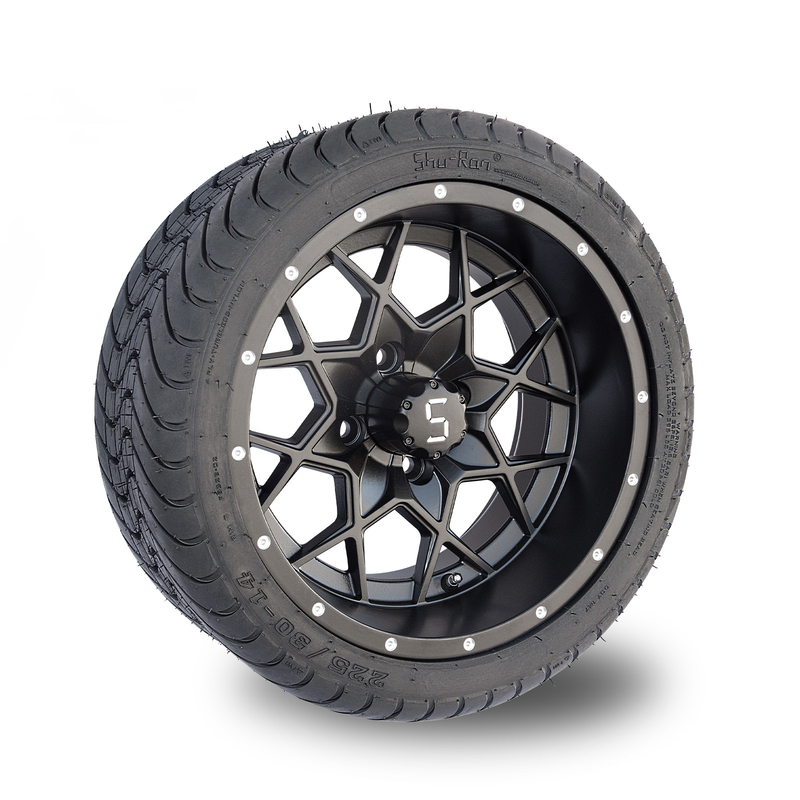 14 Zoll Matte Black Golf Cart Rims und Reifen-kombinierter Straße 225/30-14 PUNKT 101,6 PCD