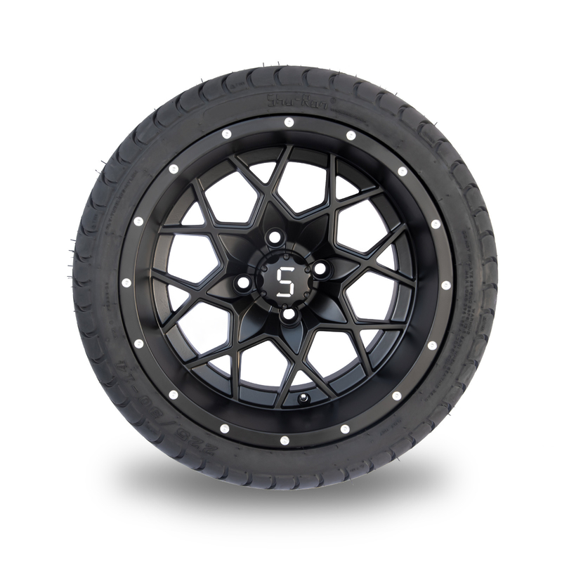 14 Zoll Matte Black Golf Cart Rims und Reifen-kombinierter Straße 225/30-14 PUNKT 101,6 PCD