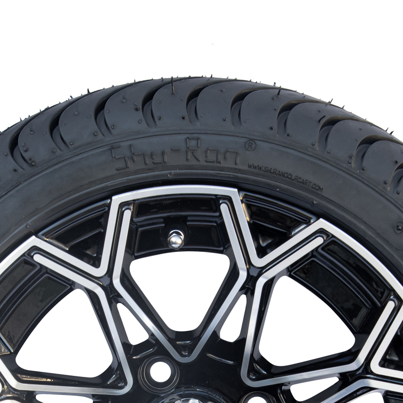 Maschinell bearbeiteter Satz DOT Tyress 4 der Glanz-Schwarz-Golfmobil-Rad-und Reifen-kombinierter Zurückhaltungs-215/35-12