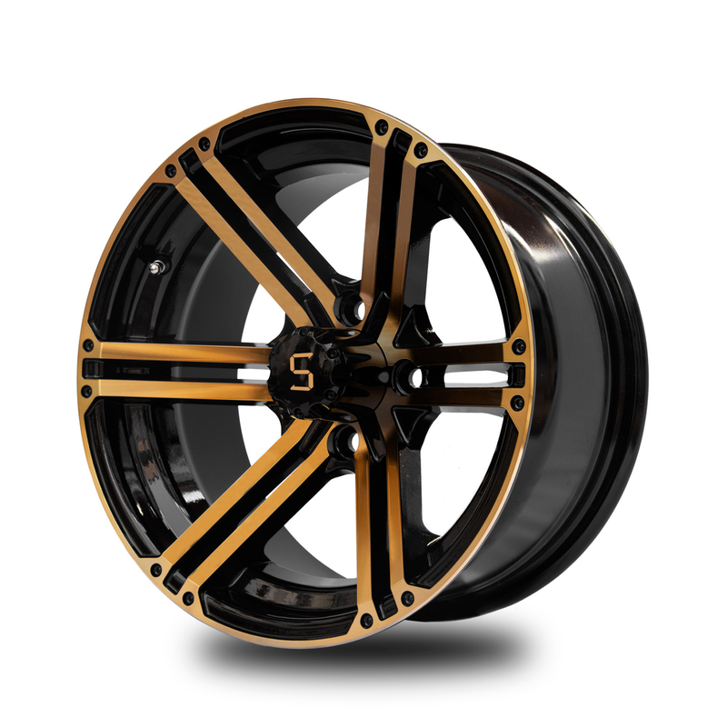 12x7 / Golfmobil 14x7 dreht Gold/Glanz-Schwarzes 4/101,6 PCD -25 UND
