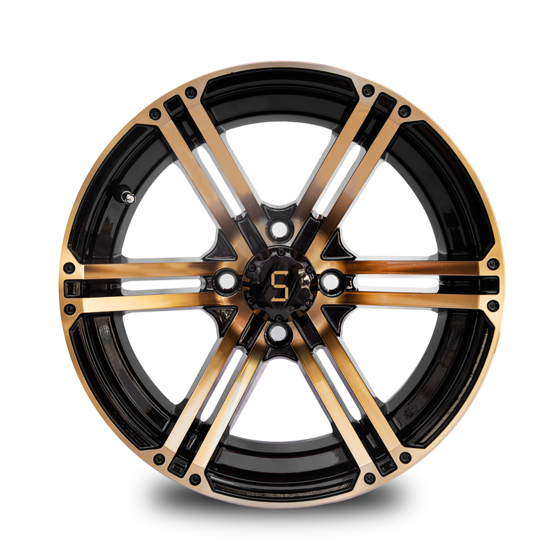 12x7 / Golfmobil 14x7 dreht Gold/Glanz-Schwarzes 4/101,6 PCD -25 UND