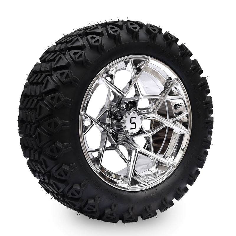 Shu-Ran Golfwagen Krieger 23x10.5-14 Golfwagen Alle Gelände Reifen und 14 Zoll Chrome Felgen