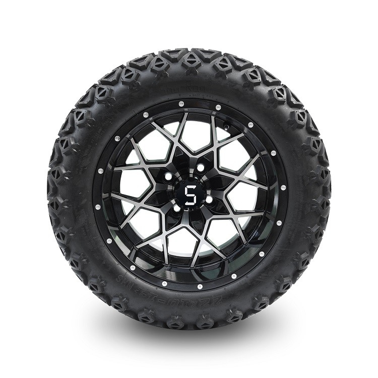 Das 14 Zoll-Golfmobil-maschinell bearbeitete/glatte schwarze Kanten und 22*10-14 PUNKTIEREN Reifen nicht für den Straßenverkehr UND -25mm