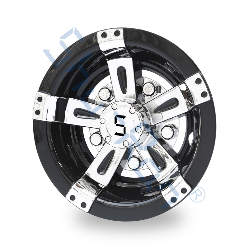 Golfmobil-Universalität 8/10 der ABS Kunststoffrad-Zoll Abdeckungs-- Black&Chrome mit s-Logo (stellen Sie von 4) ein